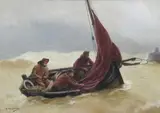 Georges Jean-Marie Haquette, Fisherman Heading Out to Sea, Oil on canvas
