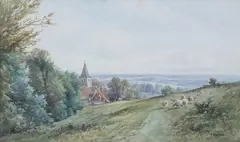 F. Pearson, Sheep Out to Pasture, Watercolor on paper