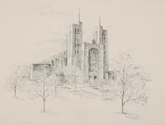 Aaron Sopher, Cathedral of Mary Our Queen, Ink on paper