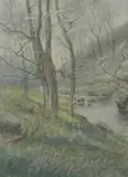 John H. Richard, Fox by a Stream, Watercolor