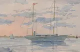 Margaret Campbell, Sailboat and Skipper at Sunset, Watercolor