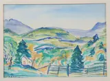 E.R. Carson, Mountain Landscape with Cabin, Watercolor