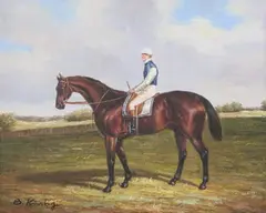 B. Kinbg, Jockey Riding Horse, Oil on board