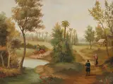 Cola, Landscape with Figures and Driver, Oil on canvas