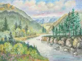 Nadia Werbitzky, River Running Through Mountains, Oil on canvas