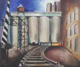 Untitled by American School, RAILROAD CROSSING, oil on board, offered Dec 2007