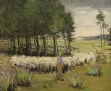 Untitled by American School, MAN SHEPHERDING, oil on canvas board, sold Dec 2007