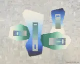 Gordon Smith, Abstract Forms in Blue and Green, Acrylic and mixed media on canvas