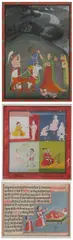 Anonymous, Three scenes; ink and color on paper; framed, Three scenes; ink and color on paper