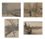 Tavík František Šimon, Barges on the Seine in Winter; Parisian Street: Two Works, Etching. 12 1/2 in. x 9 1/2 in