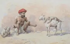 Anglo-Indian School, The Monkey Trainer, Watercolor on paper