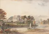 English Country House with Boating Party by English School, Watercolor, sold Feb 2008