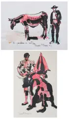 EL GUARDIAN DE CASTILLA, and MATADOR: TWO WORKS, each signed and dated '66 lower right by Tomas F. Peces, Ink and watercolor on paper - First, sight: 13 in. x 17 3/4 in.; second, sight: 19 in. x 12 1/4 in, sold Feb 2008