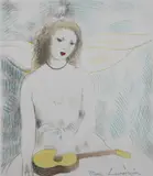 Marie Laurencin, Untitled, JEUNE FILLE A LA GUITARE, color etching - Plate: 7 1/2 in. x 6 1/2 in