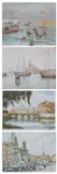 Italian School, PIAZZA NAVONA; PONTE SANT'ANGELO;FISHING BOATS ON THE GRAND CANAL; and FISHERMAN: FOUR WORKS, first two signed illegibly lower right, Watercolor - Largest