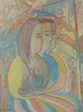 Gladys Lowrey, Three Women with Birds, Pastel on paper