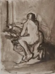 Robert D'Arista, Kneeling Nude, Monotype - Plate: 11 1/4 in. x 8 1/4 in