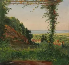 Joseph Keiser, View of a Village from Balcony, Oil on board