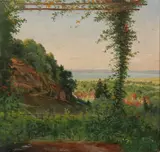 Joseph Keiser, View of a Village from Balcony, Oil on board