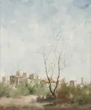 Leonardo de Magistris, Town with Barren Tree in Foreground, Oil on canvas