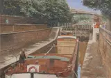 Nicolas Kargayan, Parisian Barge with Figure, Oil on canvas