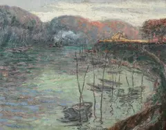 Along the Seine by Louis Claude Paviot, Oil on board, sold Feb 2008