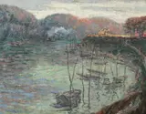Louis Claude Paviot, Along the Seine, Oil on board