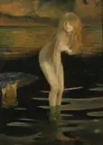 Charles Fougere, Golden Water Nymph, Oil on board