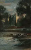 Untitled by French School, LANDSCAPE WITH CASTLE AND GRAZING CATTLE, oil on panel, sold Feb 2008