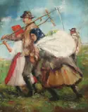 The Reapers by Continental School, Oil on canvas laid on board, sold Feb 2008