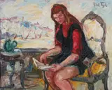 Albert Vagh, Portrait of Sitting Woman, Oil on canvas
