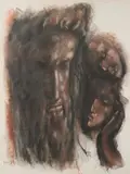 Samuel Bookatz, Three Faces, Mixed media on paper