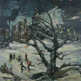 John Clifford Erickson, Skating on the Pond, Oil on board