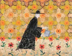 Eugene Dobos, Monsignor'S Garden, Oil on masonite
