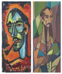 Harold Black, SELF PORTRAIT, and SELF PORTRAIT WITH PIPE: TWO WORKS, first signed and dated '52 lower right with label from Metropolitan Museum of Art New York, The second, oil on canvas - First, sight: 24 1/2 in. x 10 in.; second
