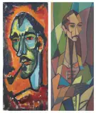 Harold Black, SELF PORTRAIT, and SELF PORTRAIT WITH PIPE: TWO WORKS, first signed and dated '52 lower right with label from Metropolitan Museum of Art New York, The second, oil on canvas - First, sight: 24 1/2 in. x 10 in.; second