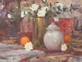 John Encinias, White Roses, Oil on canvas