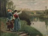 Daniel Ridgeway Knight, Untitled, GIRLS BY A STREAM, oil on canvas