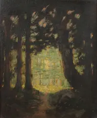 Untitled by American School, CLEARING IN THE WOODS, oil on board, sold Feb 2008