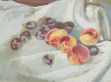 Max Pechstein, Untitled, STILL LIFE WITH PLUMS AND PEACHES, watercolor and gouache on paper