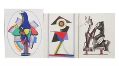Eugene J. Martin, Bird on a Stand, First two felt-tip marker and pencil on paper, third watercolor and pencil on paper. - Largest