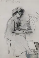 Ray Lev by Philip Evergood, Ink wash and pencil on paper, sold Feb 2008