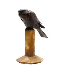 Wilhelm Krieger, Untitled, 1877–1945) bronze sculpture of a bird perched on a marble stand