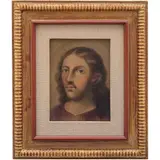 Rostro de Cristo, MÉXICO, SIGLO XIX, Óleo sobre tela adherida a tabla