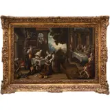 LÁZARO Y EL RICO EPULÓN by A la Manera de Leandro Bassano, Óleo sobre tela, offered Apr 2023