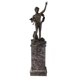 Apolo, FRANCIA, PRINCIPIOS DEL SIGLO XX, Bronce, patinado en color marrón, firmado Steiner; columna de mármol gris