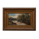 H.mantley, Paisaje de río con pescadores, Óleo sobre tela