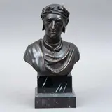 Busto de Dante, FRANCIA, SIGLO XX, Bronce, patinado en color marrón; base de mármol negro