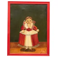 Agapito Labios, Sin título (niña con vestido rojo y crema, Óleo sobre tela