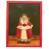 Agapito Labios, Sin título (niña con vestido rojo y crema, Óleo sobre tela